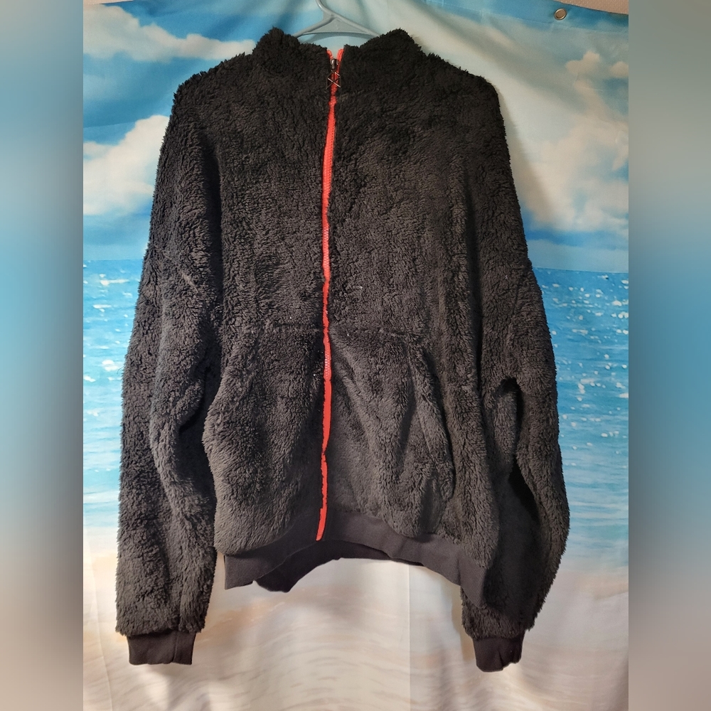 RawGear NWT Black Teddy Fleece Embroidered Jacket Full Zip Size Medium